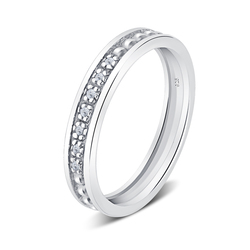 Elegant Salient Shaped CZ Crystal Silver Ring NSR-4095